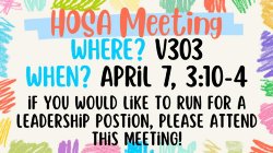 HOSA meeting April 7 Room V303 at 3:10pm